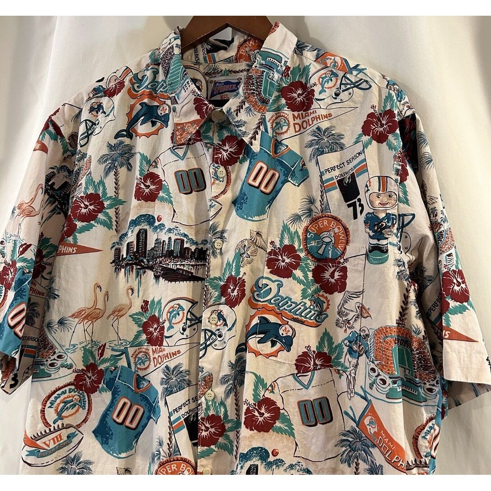 VINTAGE Miami Dolphins Reyn Spooner Shirt Men‎ XXL Green Hawaiian NFL Button Up - Picture 3 of 7